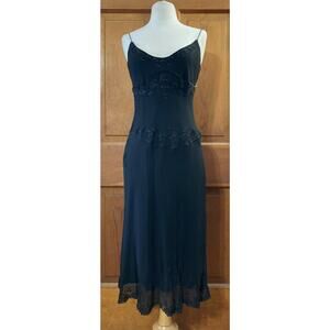 JONES NEW YORK Silk Slip Dress Sz 6 Black Babydoll Beaded Y2K fairy goth 90s 20s